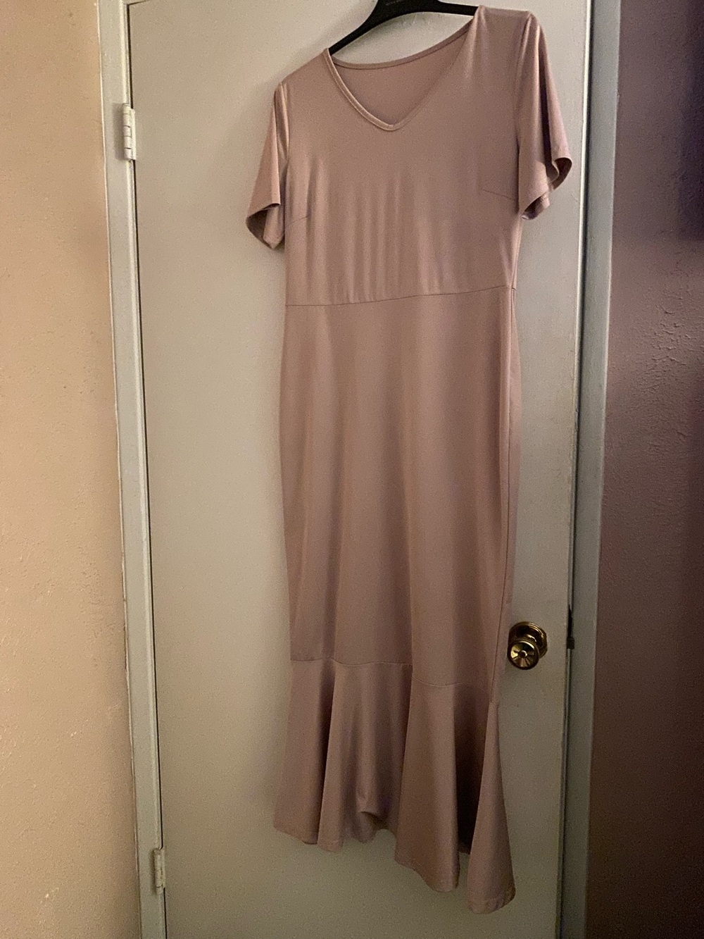 SHEIN Mauve Taupe V-Neck Short Sleeve Maxi Dress
